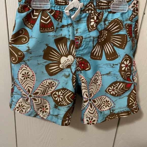 Baby GAP Sky Blue Swim Trunks with Brown, Cream & Red Tropical Flowers - Picture 4 of 7